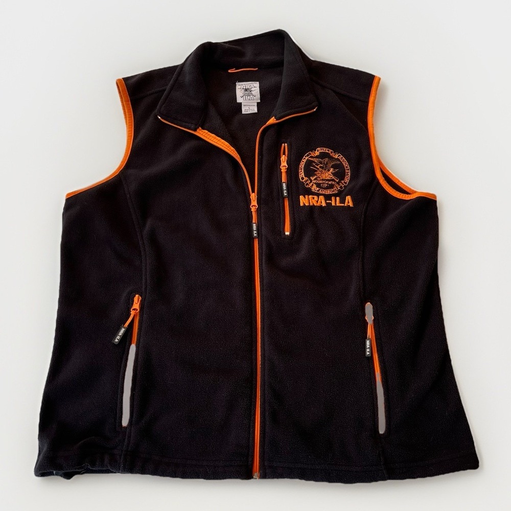 3/$25 Sale! NRA Full‎ Zip Black Fleece Vest Men's L Zippered Pockets Range